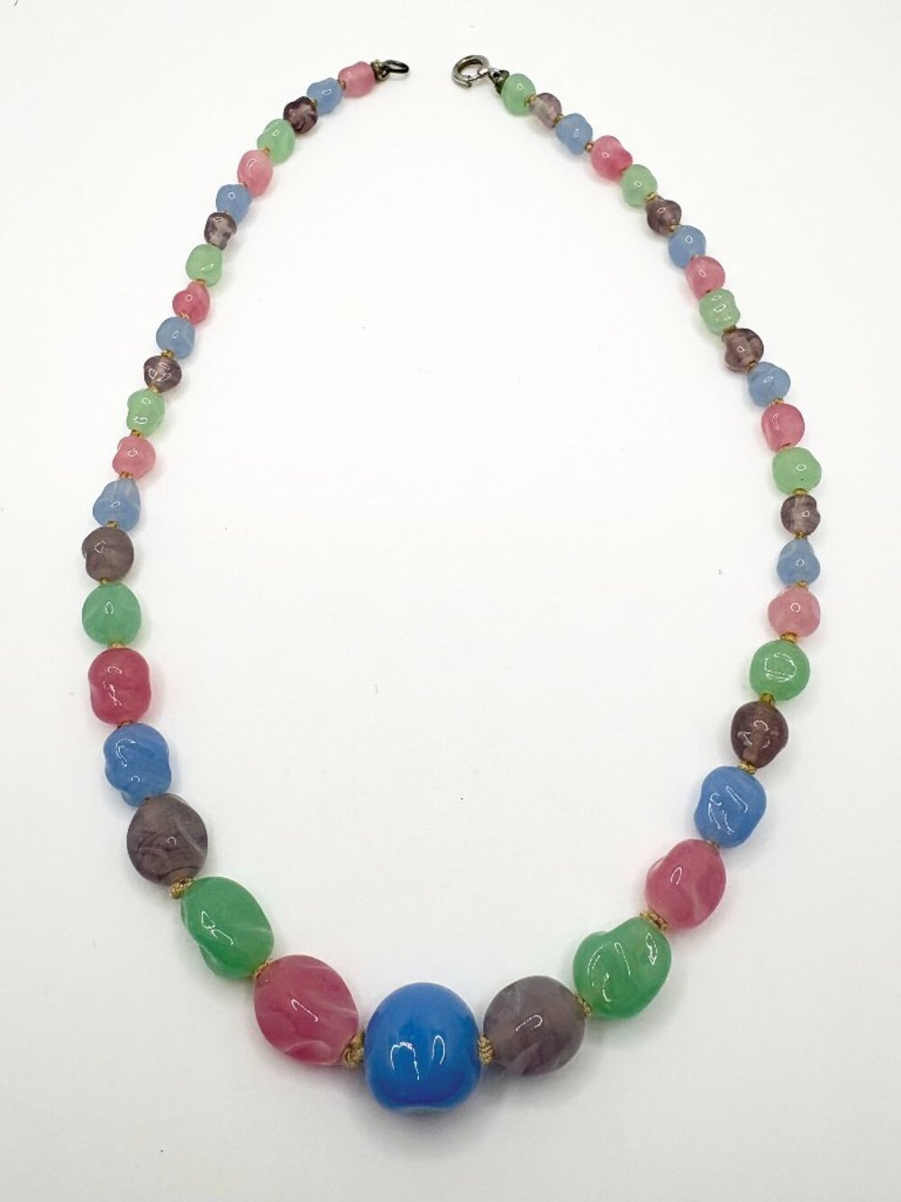 Vintage Pastel Lucite Bead Necklace Pink Blue Green Knotted 80s 90s